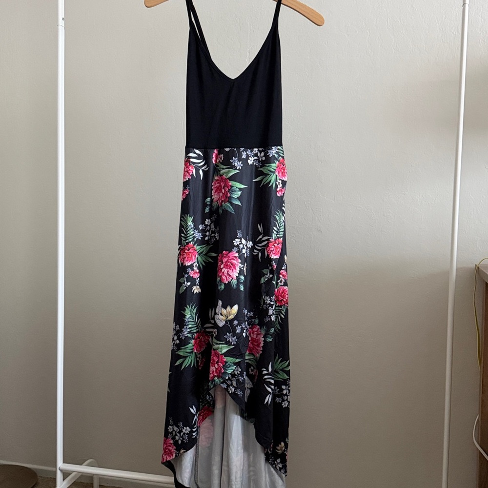 Black Floral Hi Low Dress